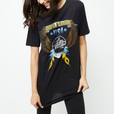 Black band print harness oversized T-shirt
